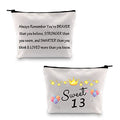 MBMSO 13th Birthday Gifts for Girls Sweet 13 Makeup Bag 13 Year Old Girls Gifts Sweet Thirteen Cosmetic Pouch Travel Case(Sweet 13 Bag)