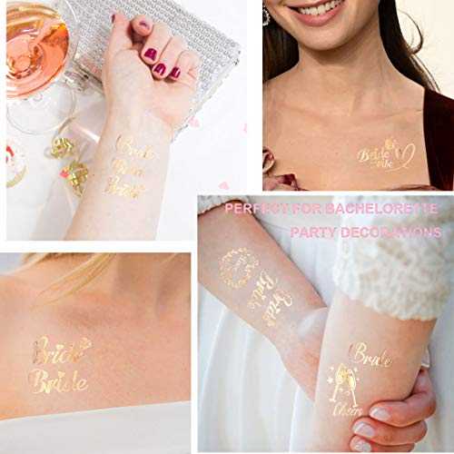 Bachelorette Party Tattoos, Bride Tribe Metallic Temporary Tattoos for Bride & Bridesmaid (69 Tats)