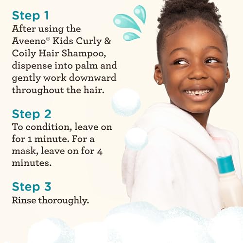 Aveeno Kids Coily Hair Conditioner with Oat Extract & Coconut Oil, Coily Hair Conditioner for Toddlers Detangles & Moisturizes Coils for Healthy-Looking Hair, Hypoallergenic, 12 fl. oz