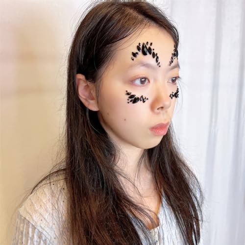 Black Face Jewels halloween face tattoo sticker self Adhesive Crystal Face Gems stick on Festival halloween makeup tattoos party decorations Body Glitter mermaid Eyebrow body jewels(Black)