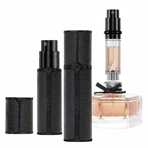 BF00 Leather Perfume Bottle 5ml ? Bottom-Fill Refillable Dispenser, Leak-Proof & Portable for Men & Women, Ideal for Travel, Gifting & Daily Use (BKB)