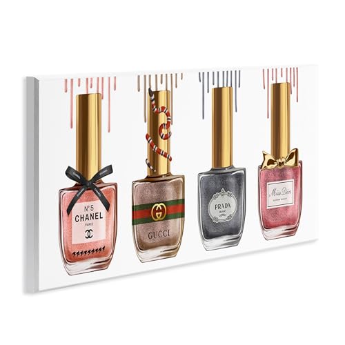 Stupell Industries Makeup Collection Nail Polish Pink Grey Red Fashion, Design by Artist Ziwei Li Wall Art, 7 x 17, Wood Plaque