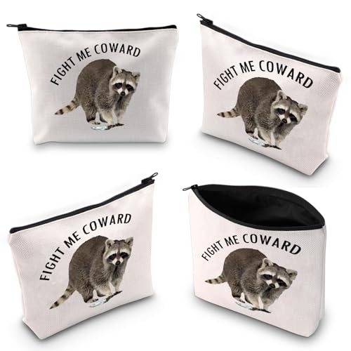XYANFA Raccoon Cosmetic Bag - Gift For Raccoon Lover - Fight Me Coward Themed Zipper Pouch