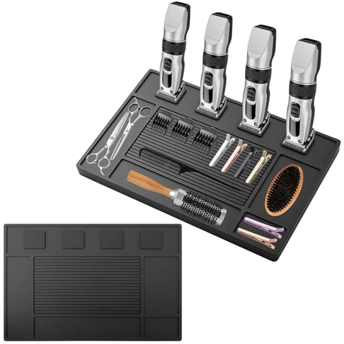 Magnetic Barber Mat for Clippers - Professional 4-Slot Tool Organizer Station with Strong Magnet, Non-Slip Flexible Silicone Mat for Barber Shop & Salon Accessories