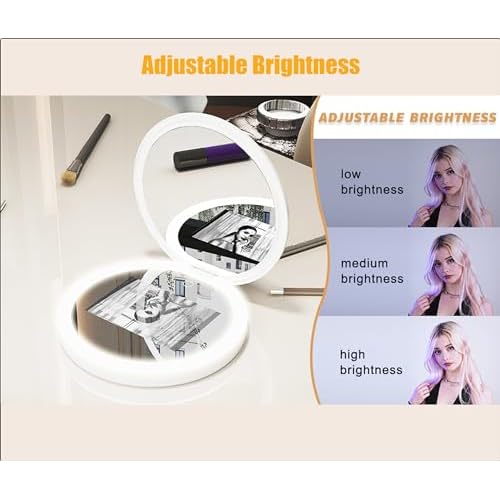 Zyyini Mirror, 3.5 Inch Travel Compact Mirror with Camera for Sunscreen Test, 2X Magnification Portable Lighted Mirror for Handbag, Gifts for Mom Girlfrined