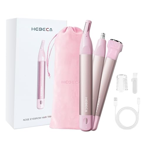 Nose Hair Trimmer for Women 3in1 Facial Hair Removal Trimmer - Metal Body, Rechargeable, Waterproof, Portable - Nose, Ear, Eyebrow, Peach-Fuzz, Lips, Chin (Pink)