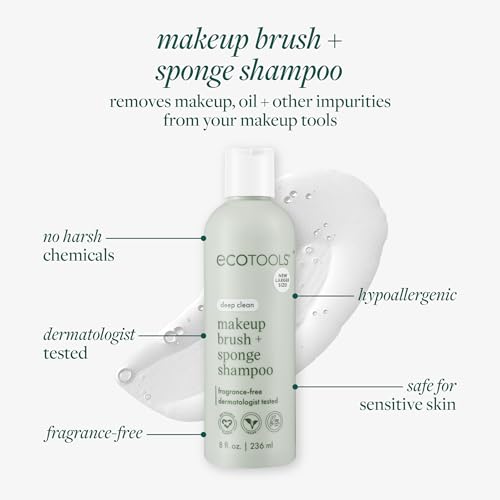 EcoTools XL Makeup Brush Sponge Shampoo, Removes Dirt, & Impurities From Makeup Brushes & Blending Sponges, Fragrance-Free, Vegan,&Cruelty-Free 16 fl. oz./473 ml, Clear(Pack of 2)