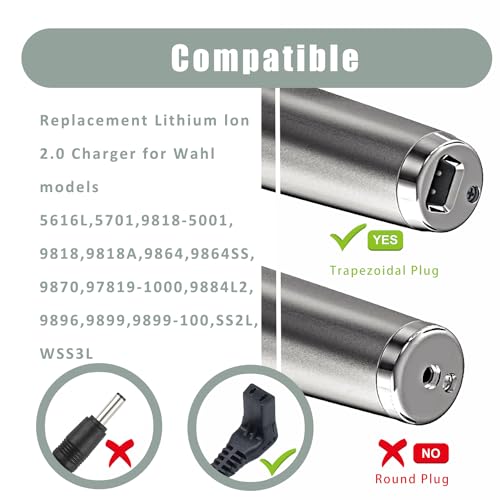 Charger for Wahl Trimmer 9864SS, SS2L, WSS3L, 9818A, 5616L, 5701,9870, 9884L2, 9896, 9899, Fit 9864 Stainless Steel Lithium Ion 2.0+ Beard Trimmer