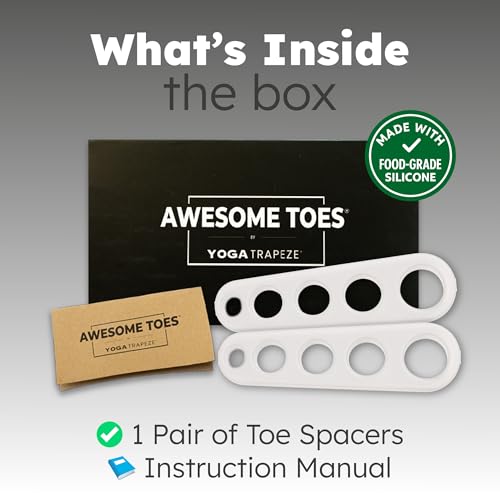 Awesome Toes Spacers & Separators Kit ? Fast Relief for Hammertoe & Bunions | Includes Toe Stretch Band, Individual Toe Spacers & Full Toe Spacers for Walking, Running, & Yoga Practice | Large