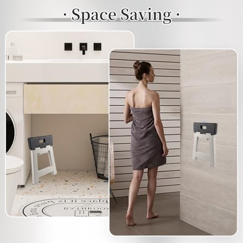 Shower Stool for Shaving Legs, Foot Rest Folding Stool Step with 2 Hooks, Foldable Waterproof Plastic Corner Shower Foot Rest for Pedicure Shave Legs (Gray)
