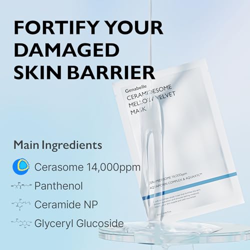 Genabelle Ceramidesome Mellow Velvet Mask - Deep Moisturizing & Soothing Face Mask with Ceramide, Vegan Formula for Sensitive Skin, Hydrating Korean Skincare for Dry & Damaged Skin, 5pcs