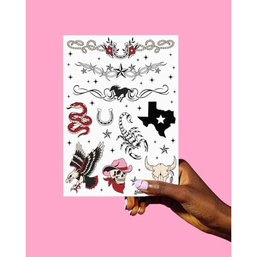 xo, Fetti Realistic Western Temporary Tattoos - 38 pcs | Rodeo Bachelorette, Birthday Favors, Cowgirl Party Accessory, Wild West Fake Tats
