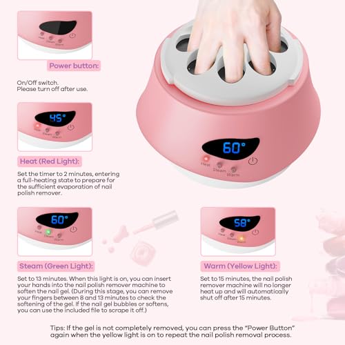 50W Nail Steamer Remover, Professional Bask La Steam Pro Gel Remover, Acetone-proof Gel Nail Polish Remover Machine for Salon and Home