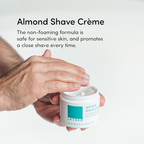 LATHER - Almond Shave Cr?me, 4 oz - Non-Foaming Luxurious Shaving Cream for Women and Men - Almond Oil, Vitamin E, Omega Fatty Acids - Sensitive Skin Safe - Vegan & Cruelty Free - Beauty & Skincare