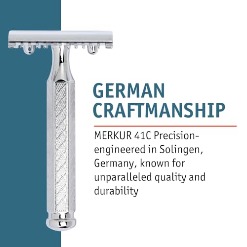 MERKUR 41C Double Edge Safety Razor, Open Tooth Comb, Three-Piece Design, Standard Handle, Bright Chrome Finish, Made in Germany