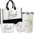 3 Pieces Wedding Bride Gifts Bridal Shower Gift for Bride Canvas Tote Bag Makeup Bag Tumbler Cup Stainless Steel Drink Cup Bachelorette Gift for Wedding Engagement Honeymoon for Women Wifey Future Mrs
