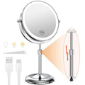 Benbilry Lighted Makeup Mirror with Magnification 10X & 3 Color Lights, Adjustable Brightness & Height, 7 Inch 360¡Æ Swivel Rechargeable LED Magnifying Make Up Vanity Mirror with Lighting (Silver)