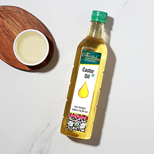 Dwaraka Organic Cold Pressed Castor Oil for Digestion, Hair Growth, Skincare and Massages - 16.9 Fl Oz (500 ML) | USDA Organic, Non-GMO, All Natural