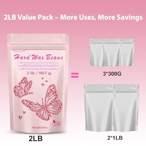 2lbs Wax Beads Includes 20 Sticks,Hard Wax Beads for Hair Removal and Sensitive Skin Friendly, Large Hard Wax for Brazilian, Bikini, Armpits, Face & Body At-Home Waxing, Rose