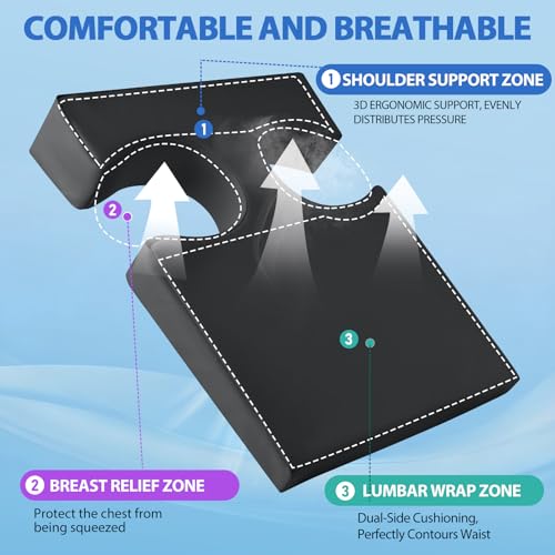 Breast Pillow for Sleeping, Bolster T-Wedge Cushion Massage for Bust Sizes(AA-D), Comfort Bolster Wedge, Chest Massage Table Prone Pillow for SPA by KONOVOLY(Black)