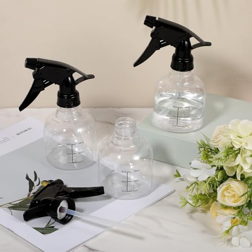 20 Pcs Empty Plastic Spray Bottles 8oz Mini Refillable Spray Bottle with Adjustable Nozzle Black Sprayers Small Spray Bottles with Scale for Cleaning, Hair, Plant, Kitchen
