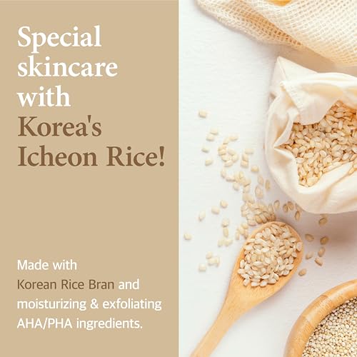 LICORNE Vegan Rice Bran Serum, Daily Resurfacing Face Serum for Glass Skin, AHA/PHA & Rice Water Extract for Rough Texture & Pores, Gentle Exfoliating & Brightening Essence, Large 1.52 fl oz