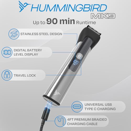 HUMMINGBIRD MK9 MasterGroom All-in-One Trimmer ? 21-Piece Men's Grooming Kit for Beard, Head, Hair, Body, and Face, Waterproof, Stainless Steel, USB C Rechargeable, LED Display