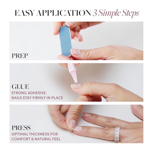 Glamnetic Press On Nails - Pink Me Up Spring Nails | Short Almond Fake Nails in Pastel Pink French Tips with 3D Pearls in a Glossy Finish, Salon Quality Nails | 15 Sizes - 30 Nail Kit with Glue
