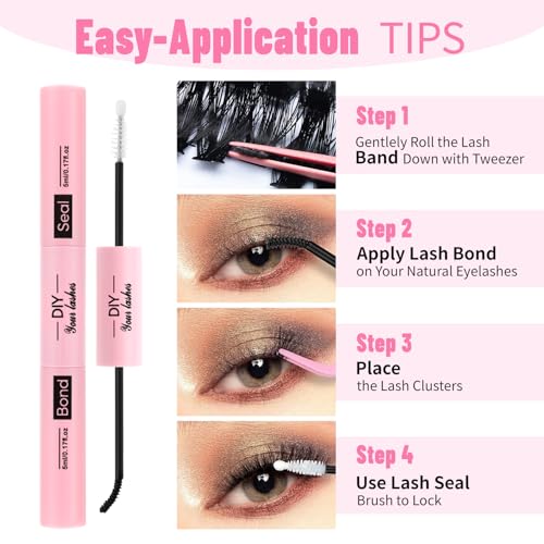 DIY Lash Extension Kit Volume Lash Clusters 60D+80D D Curl Individual 280 pcs Lashes Lash Clusters Kit Thick Eyelash Extension Kit Lash Bond Seal Lash Tweezers (60D&80D, Lash Kit)