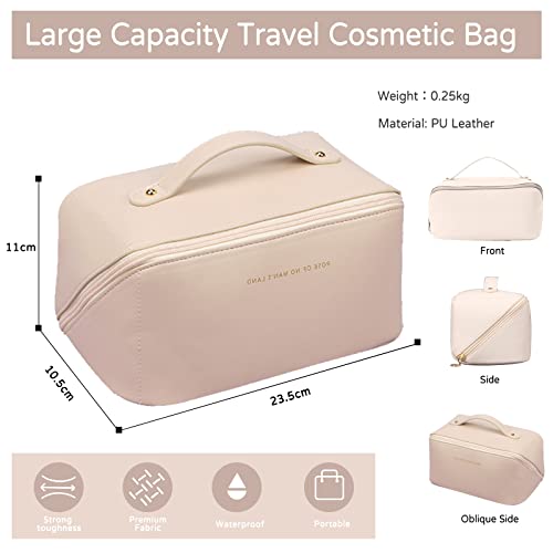 Toiletry Bag For Women Portable Make Up Bag Waterproof Wash Bag PU Leather Cosmetic Bag Bathroom Shower Bag Multifunctional Travel Organizer For Shampoo, Cosmetics, Toiletries White