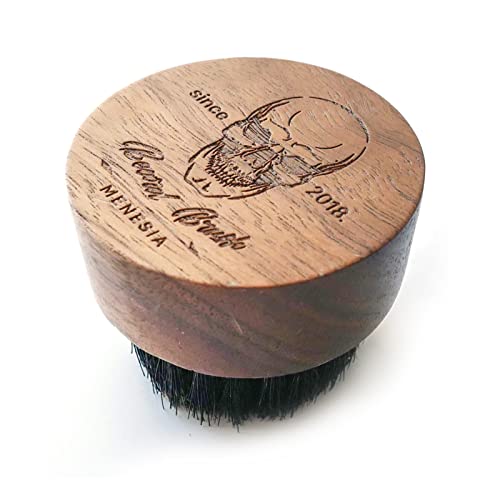 Small and Round Beard Brush, Pocket Travel Men's Wooden Boar Bristle Hair Beard Mustache Brush for Men (Skull)