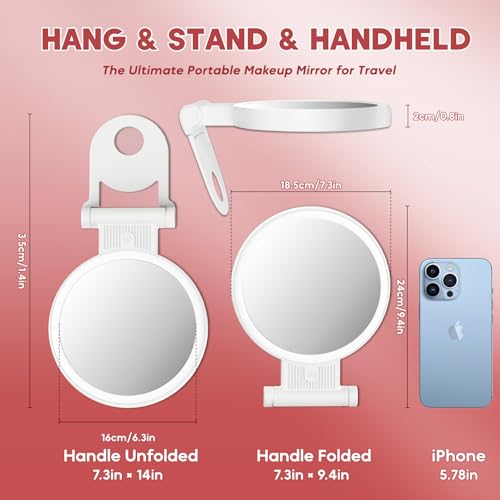 1X/30X Magnifying Mirror with Light and Adjustable Brightness, Makeup Mirror with 360¡Æ Rotation Adjustable Folding Handle, Portable Rechargeable Double Sided Mirrors, Foldable Vanity Mirror (white)
