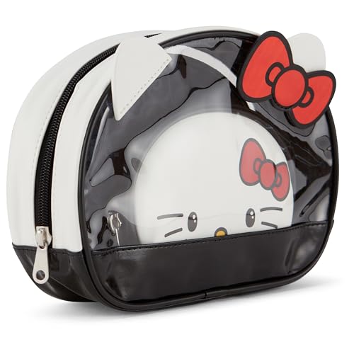 Hello Kitty Cosmetic Case Set - Girls, Boys, Teens, Adults - Officially Licensed Hello Kitty Travel Cosmetic Case 3 Piece Set (Clear Black)