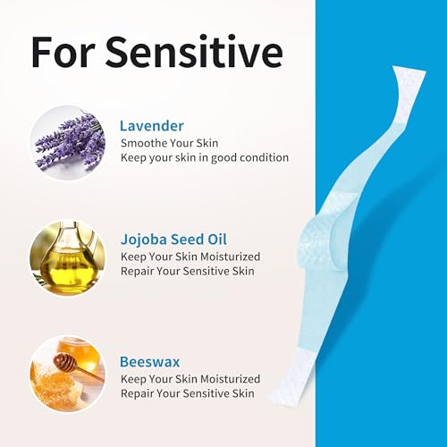 Beauty7 Sensitive Eyebrow Wax Strips, Facial Hair Removal for Men, Eyebrow Waxing Strips, 24 Strip 4 Calming Oil Wipes, Home Waxing for Men