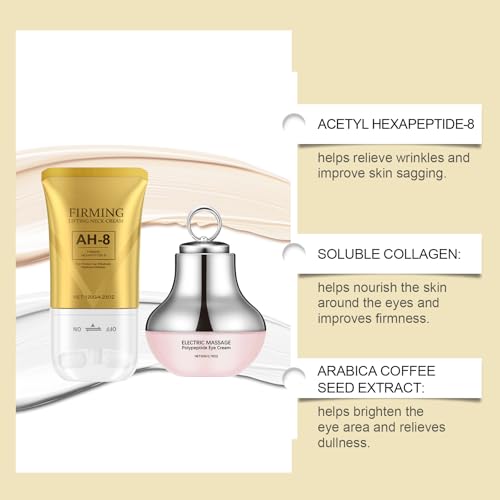 AH-8 Neck and Eye Cream Set with Electric Massage Tightening, Anti-Wrinkle Treatment with Red Light, Deep Moisturizer Bundle Care (neck cream neck tap and eye cream eye tap)