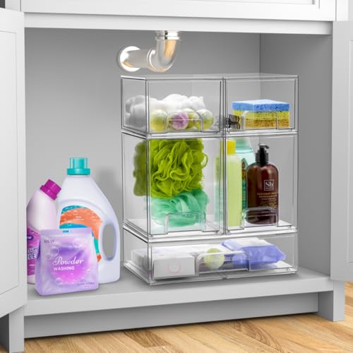Sorbus Acrylic Storage Containers - 2 Pack, Stackable Storage Bins Set for Bathroom Organization - Clear Acrylic Drawer Organizers - Makeup Case Pull-Out Drawers (7.6¡¯¡¯ and 4.4¡¯¡¯ Tall)