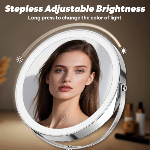 20X/1X Lighted Vanity Makeup Mirror, 3000mAh Rechargeable Height Adjustable Double Sided Magnifying Mirror, 3 Color Light, Brightness Adjustable, 360¡Æ Rotation, Women Gift