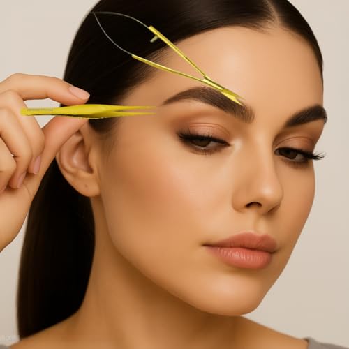 Professional Eyebrow Grooming Kit, 2-Piece Set with Tweezers and Scissors, Gold color