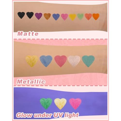 Oiomniv Temporary Tattoo Markers, 15PCS Body Markers Dual-End for Teens Adults, 62 Tattoo Stencils Temporary Tattoos Stickers, Glitter Matte Neon Tattoo Pens, Flexible Brush Tip, Skin Safe