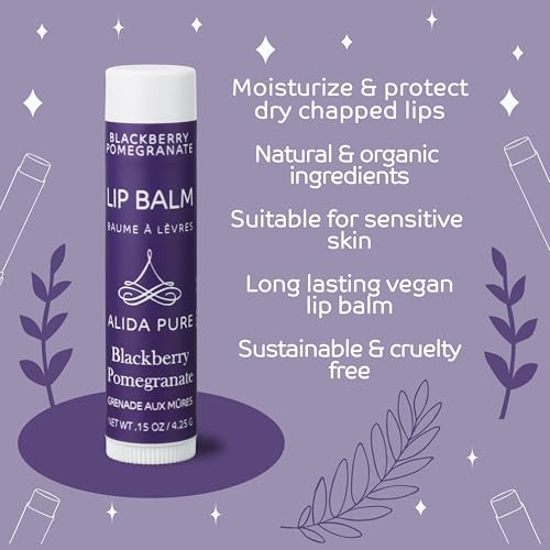 Blackberry Pomegranate Lip Balm Collection, Vegan Set, Beeswax Free, with Organic Jojoba and Avocado Oil, Vitamin E, Natural Moisturizer for Dry, Chapped Lips, 3 Tube Set