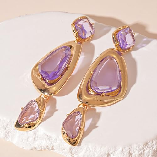 Missgrace Women Rhinestone Earrings Dangling Sparkly Purple Dangle Earrings Chandelier Earrings Tassel Large Studs Crystal Statement Earrings for Women