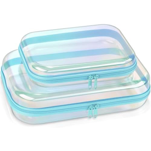 Clear Hard Shell Zipper Case,Toiletries Bag,Makeup Bag,2pcs Large Capacity Water-resistant Toiletry Bag,Portable Travel Organizer and Storage,Bathroom Clear Cosmetic Case for Women