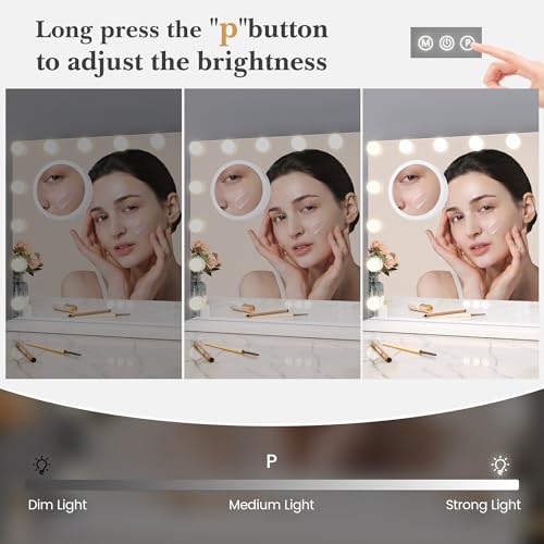 GAOMON Makeup Mirror with Lights, Multifunctional Smart Touch Vanity Mirror with 15 Dimmable LED Lights and 3 Lighting Modes, 3X Magnification, Tabletop or Wall Mount, Dressing Room/Bedroom