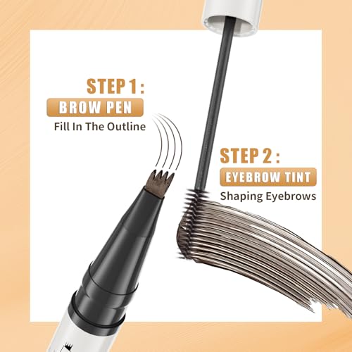 Microblading Eyebrow Pen - Dual-Ended 2-in-1 Eyebrow Pen with Brush, Waterproof Smudge-Proof Liquid Formula for Natural Full Brows (1#Light Brown)