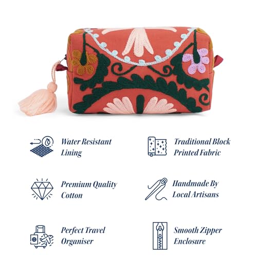 Huar Travel Makeup Bag- Large Capacity Cosmetic Bags for Women - Water Resistance Lining Portable Pouch & Open Toiletry Bag - Perfect Girls Makeup Organizer for Travel Essentials (Orange)