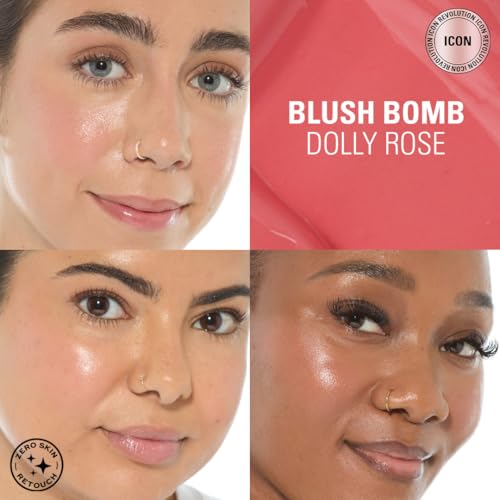 Revolution Beauty London, Blush Bomb Cream Blusher, Lightweight Makeup & Creamy Formula for a Dewy Finish, Enriched with Vitamin E, Dolly Rose, 0.15 fl oz