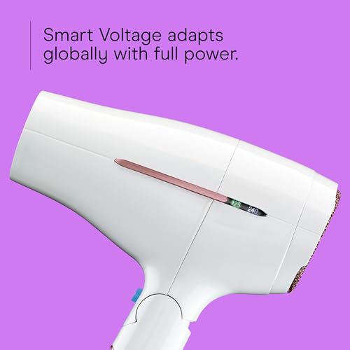 Conair Double Ceramic Travel Dryer with Concentrator & Folding Handle, 1875W Travel Blow Dryer with Smart Voltage Technology, Ionic Conditioning Fights Frizz, 3 Heat & 2 Speed Settings, White