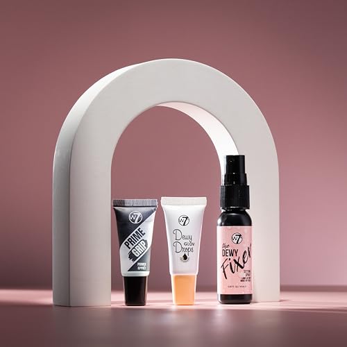 W7 Mini Glow Heroes Set - Travel Size Makeup Minis with Primer, Glow Drops & Setting Spray