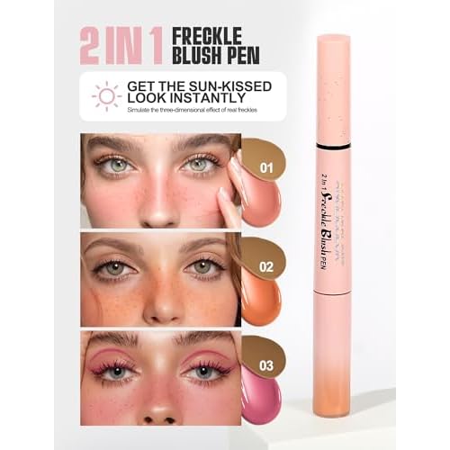 Anglicolor Freckle Pen, 2 in 1 Faux Freckle Stamp with Blush, Quick-drying, Waterproof, Long-Lasting, Natural Sun-Kissed Look for Beach Days Daily No-Makeup Look (01 Light Brown+Soft Nude Pink)