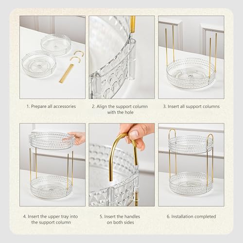360¡Æ Rotating Cosmetic Display Case, 2-Tier Large Capacity Makeup Organizer for Bathroom Counter or Vanity, Clear White Acrylic Storage Rack for Skincare, Perfume and Beauty Essentials
